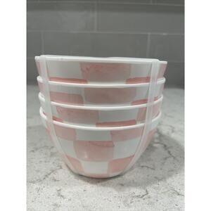 Set 4 CHECKERED PINK & WHITE Melamine 4.5x2.5” Bowls Appetizer Tidbit Salsa Dip